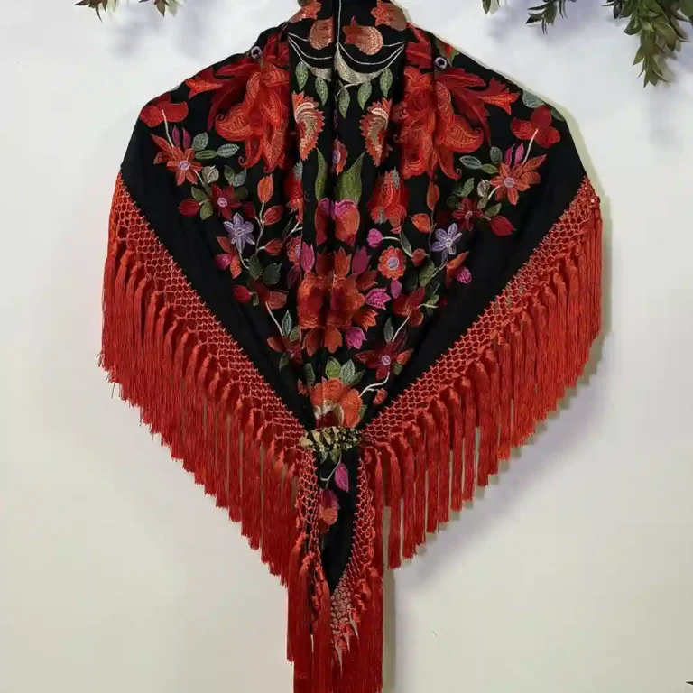 Mantoncillo Mod. Tulipán con Fleco Coral - Negro