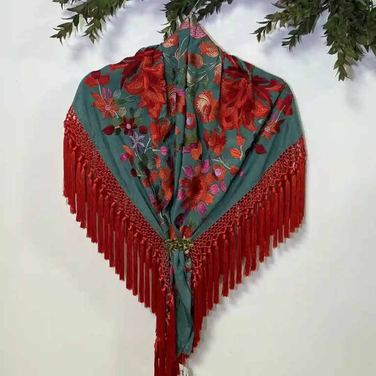 Mantoncillo Mod. Tulipán con Fleco Coral - Verde Antiguo