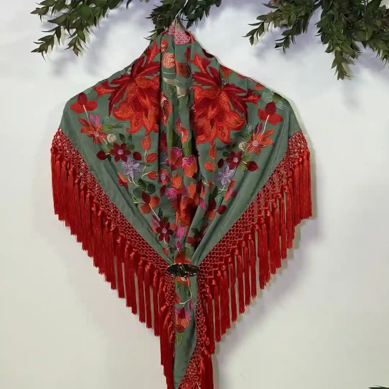 Mantoncillo Mod. Tulipán con Fleco Coral - Verde Jabonoso