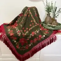 Mantón Mod. Libélula - Marrón Fleco Rojo
