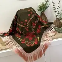 Mantón Mod. Libélula - Marrón Fleco Rosa