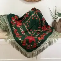 Mantón Mod. Libélula - Verde Botella Fleco Verde Claro