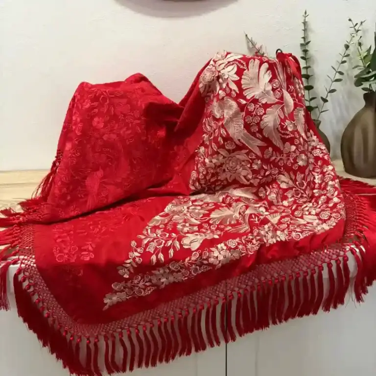 Mantón Mod. Papagayo - Rojo/Beige