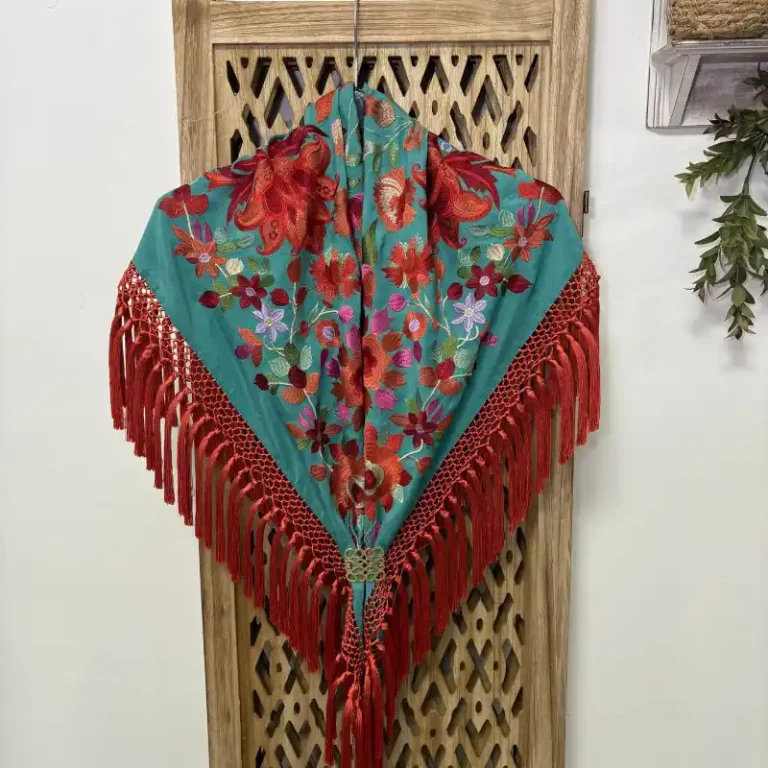 Mantoncillo Mod. Tulipán con Fleco Coral - Aguamarina