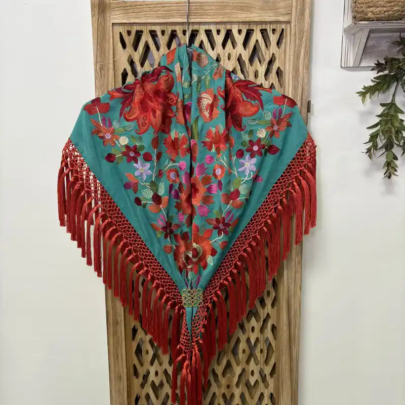 Mantoncillo Mod. Tulipán con Fleco Coral - Aguamarina