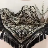 Mantón Mod. Papagayo - Negro/Beige Fleco Negro